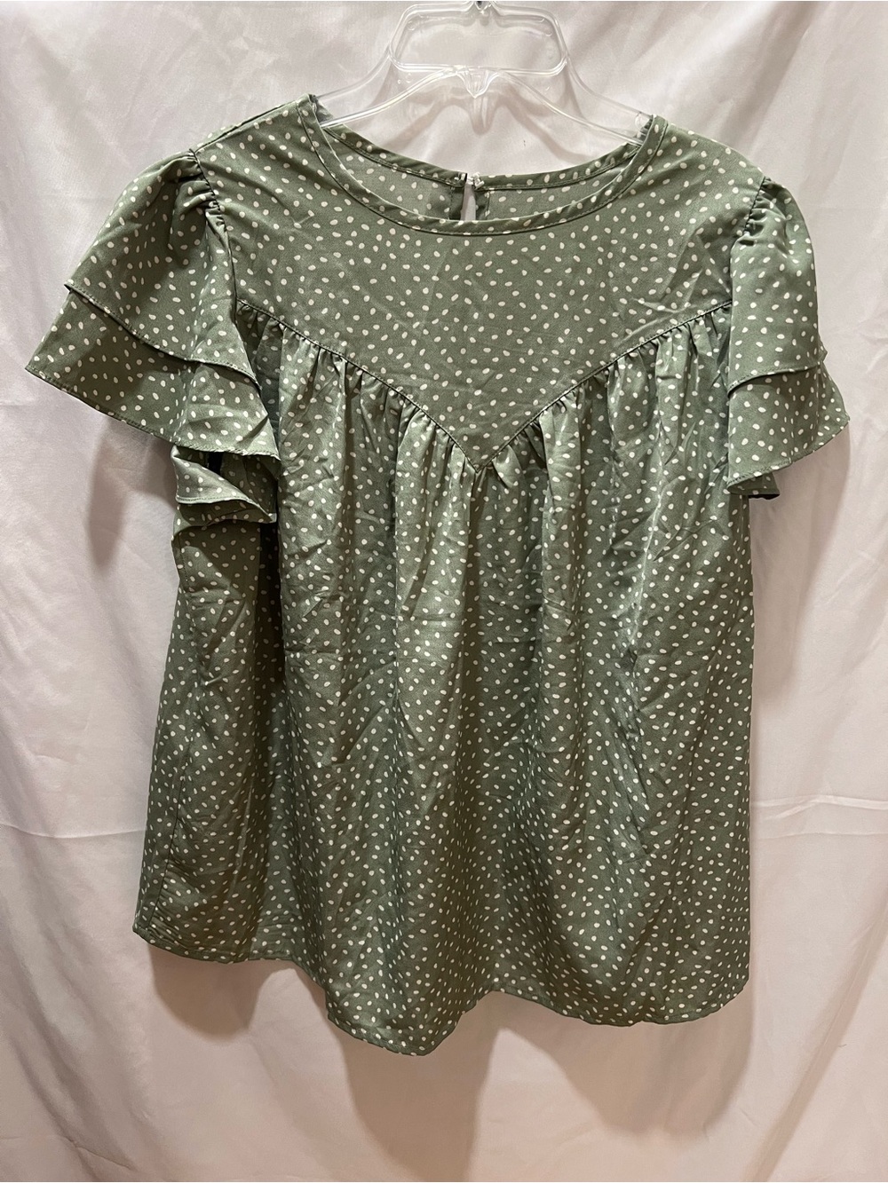 SHEIN Sage Green Polka Dot Ruffle Sleeve Blouse